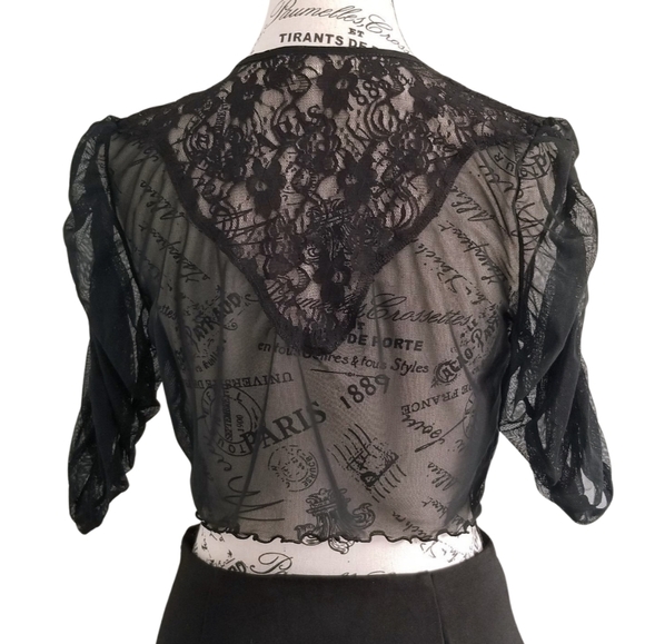 Black Mesh Sheer Bolero Front Tie Size Large - Picture 2 of 5